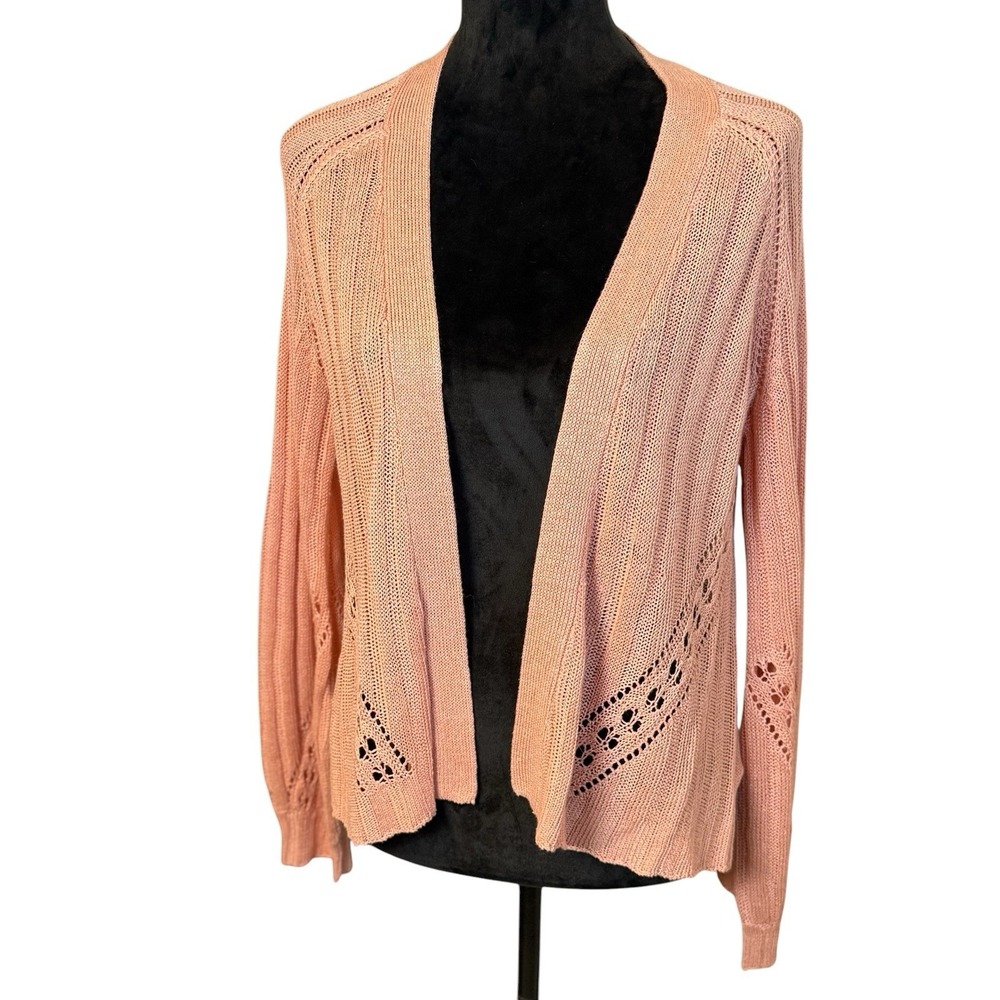 Sundance Angel Wing Linen Blend Ribbed Pointelle Knit Cardigan Medium Petite